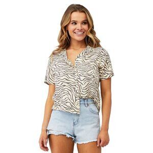 BeachGold Tina Shirt in Swirl Animal Large Womens Button Down Blouse Top